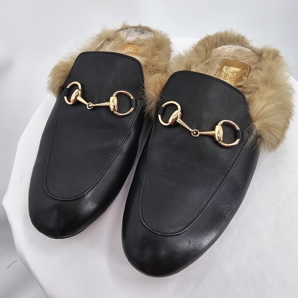 Gucci 2015 Re-Edition Princeton Leather Wool Lined Mule Slipper Black Size 38 - Picture 3 of 11